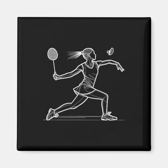 Line Art Badminton Player Shuttle Women Badmintone Magnet (Front)