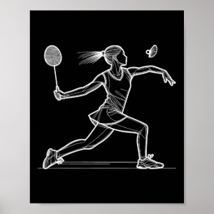 Line Art Badminton Player Shuttle Women Badmintone Poster