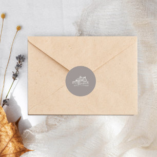 Line Art Barn Amethyst Grey Farm Fall Wedding Classic Round Sticker