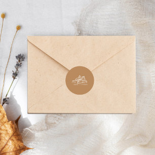 Line Art Barn Goldenrod Farm Fall Wedding Classic Round Sticker