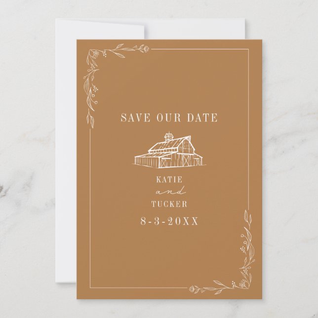 Line Art Barn Goldenrod Farm Wedding Save The Date (Front)
