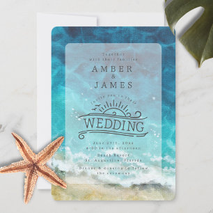 Line Art Beach Wedding Watercolor Shore Invitation