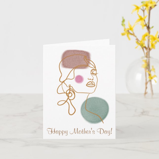 Line Art Beautiful Face-Folded Greeting Card (Yellow Flower)