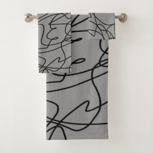 Line Art: Black on Grey Bath Towel Set