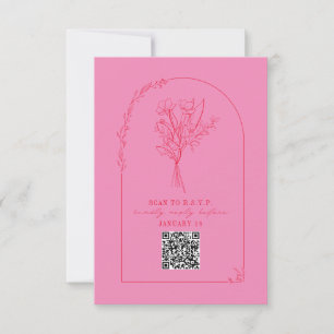 Line Art Bouquet Arch Pink Red Wedding QR RSVP Card