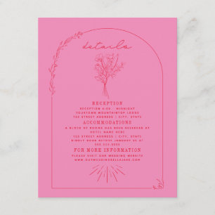 Line Art Bouquet Pink Red Wedding Details Enclosure Card
