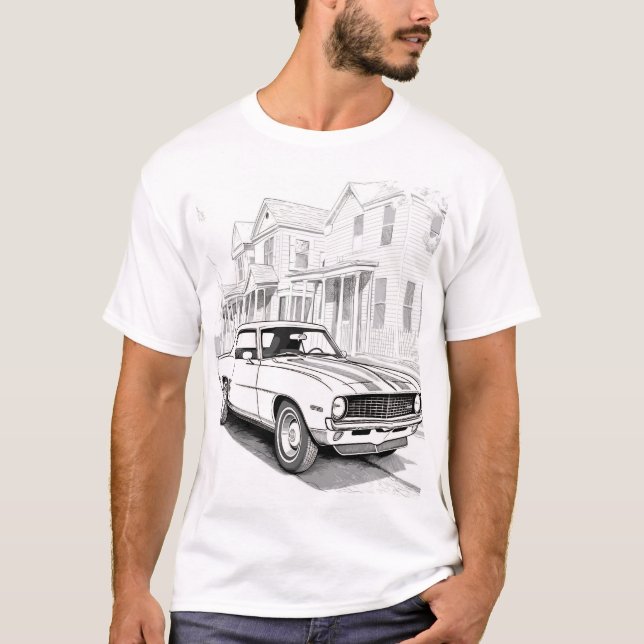 Line Art Classic Muscle Car T-Shirt (Front)
