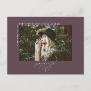Line Art Dark Purple Graduate Photo Announcement Postcard