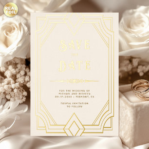 Line Art Deco Cream Gold Wedding Save the Date