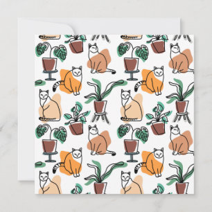 Line art drawing cats and flowers