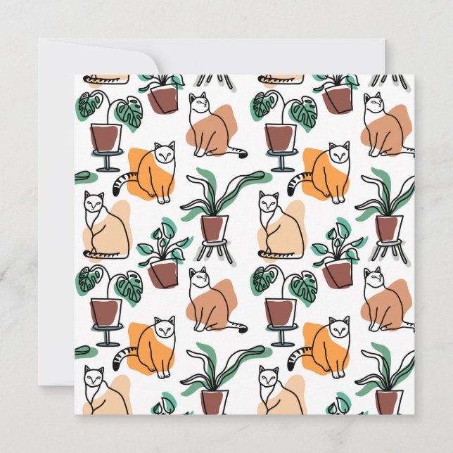 Line art drawing cats and flowers (Front)