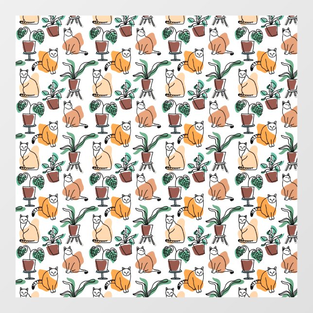 Line art drawing cats and flowers (Sheet)