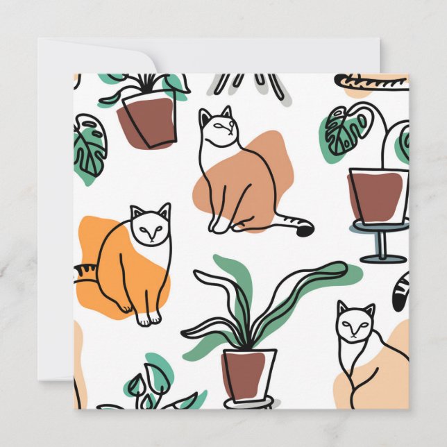 Line art drawing cats and flowers (Front)