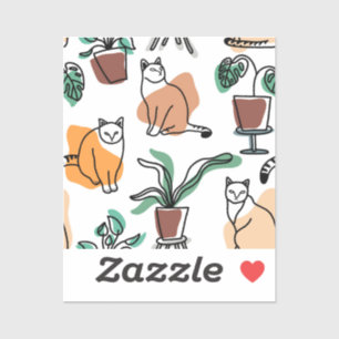Line art drawing cats and flowers