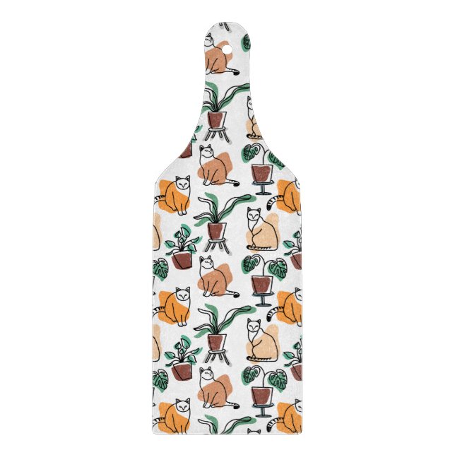 Line art drawing cats and flowers cutting board (Front)