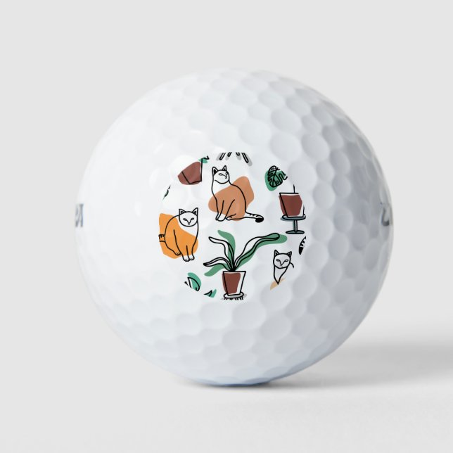 Line art drawing cats and flowers golf balls (Front)