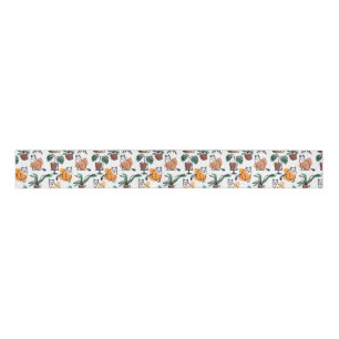 Line art drawing cats and flowers grosgrain ribbon