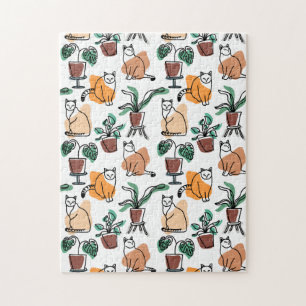 Line art drawing cats and flowers jigsaw puzzle