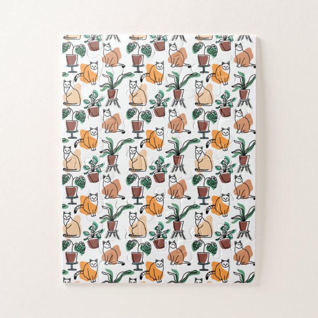Line art drawing cats and flowers jigsaw puzzle (Vertical)