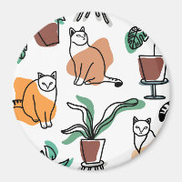 Line art drawing cats and flowers