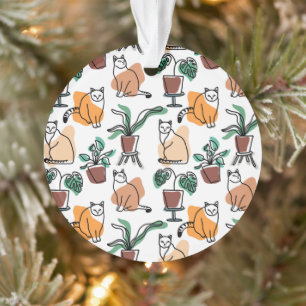 Line art drawing cats and flowers ornament