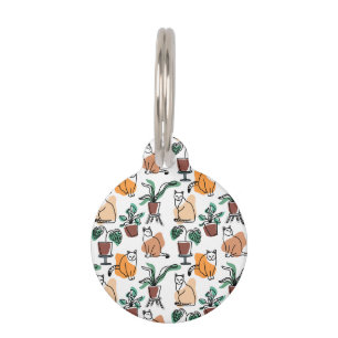 Line art drawing cats and flowers pet tag