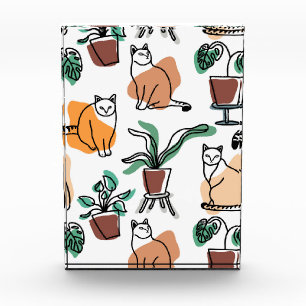 Line art drawing cats and flowers photo block
