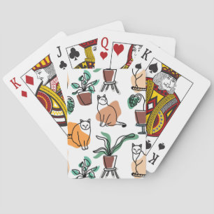 Line art drawing cats and flowers playing cards