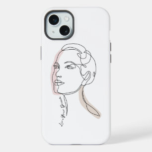 Line Art drawing of woman - Live your dreams iPhone 15 Plus Case