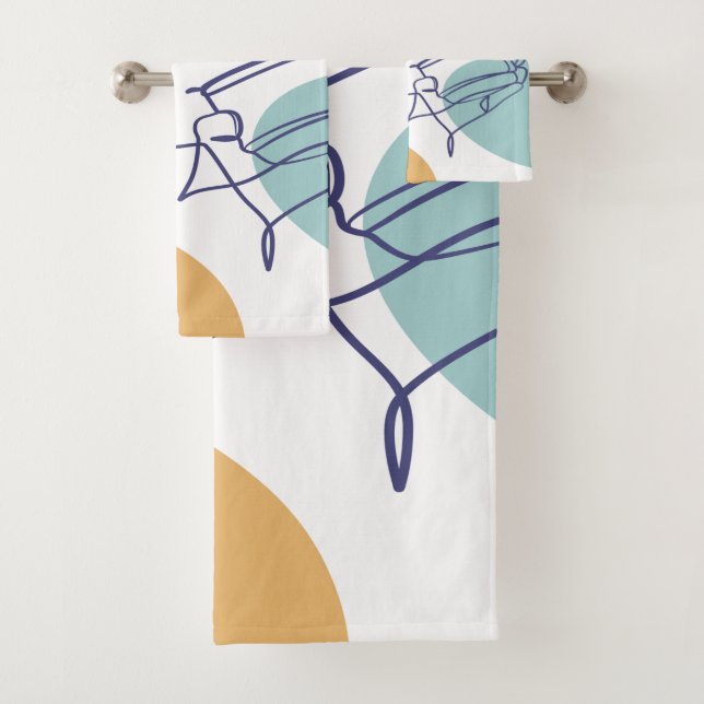 line art drawing poster of woman drinking coffee   bath towel set (Insitu)