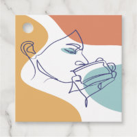 line art drawing poster of woman drinking coffee  
