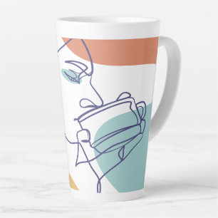line art drawing poster of woman drinking coffee   latte mug