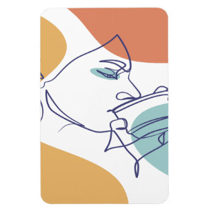 line art drawing poster of woman drinking coffee   magnet
