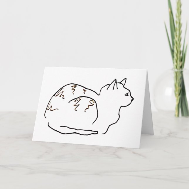 Line Art Drawing Striped Cat Greeting Card (Front)