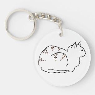 Line Art Drawing Striped Cat Key Ring