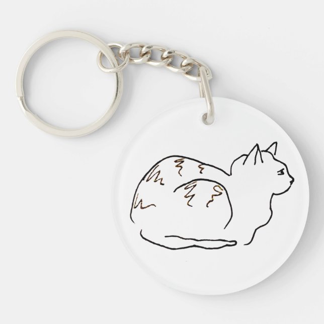 Line Art Drawing Striped Cat  Key Ring (Front)