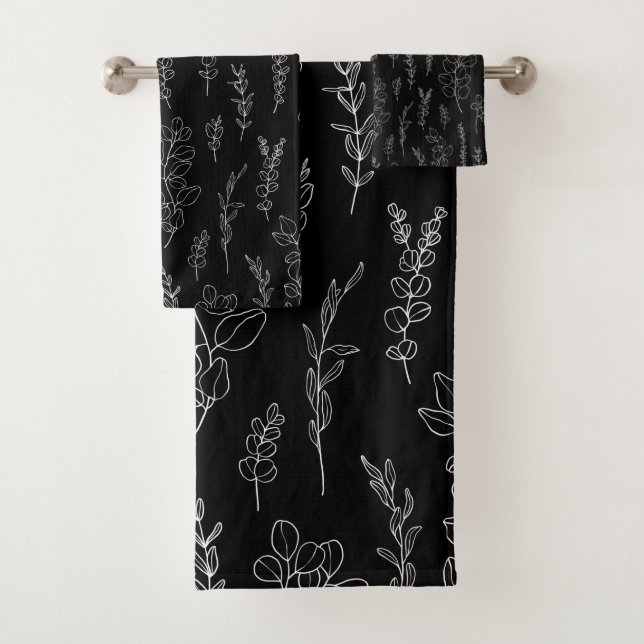 Line Art Eucalyptus Pattern  Bath Towel Set (Insitu)