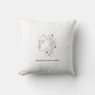 Line Art Face Botanical Be Kind Eco Friendly Cushion