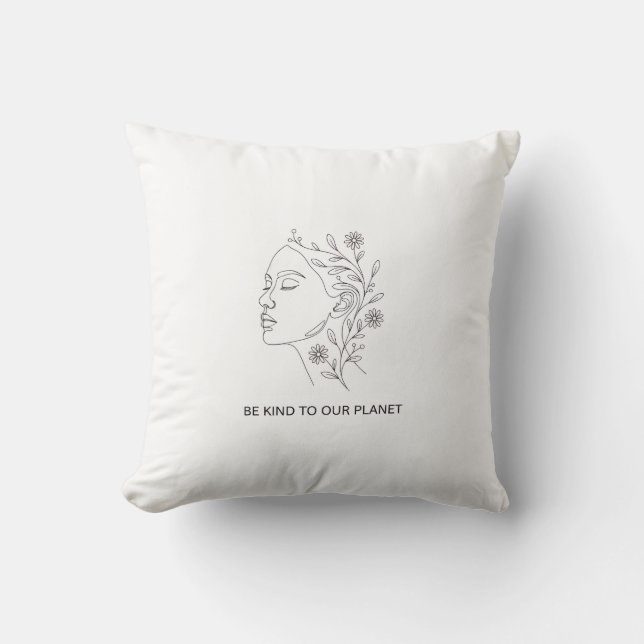 Line Art Face Botanical Be Kind Eco Friendly Cushion (Front)
