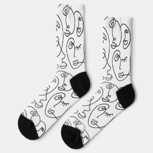 Line art Face Geometrical abstract minimal modern  Socks