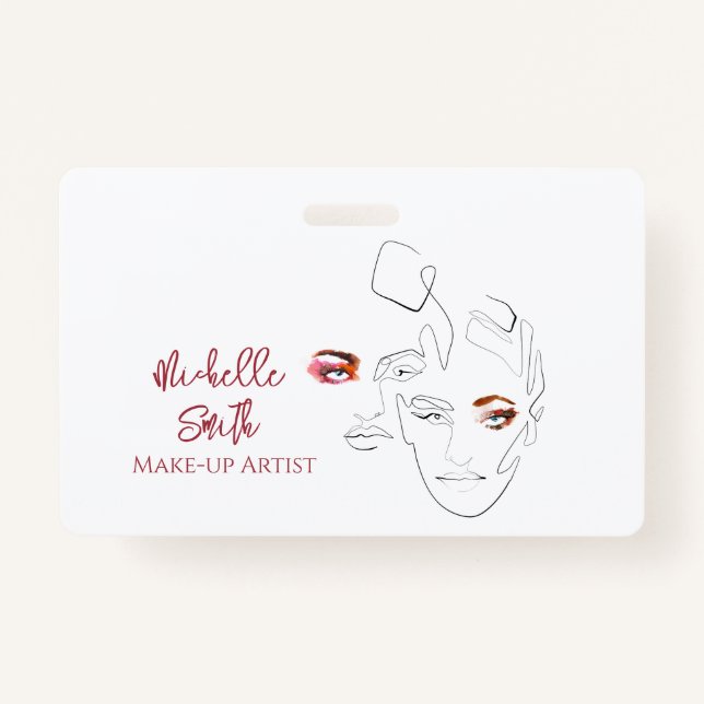 Line art Fashion make up, make up artist branding ID Badge (Front)