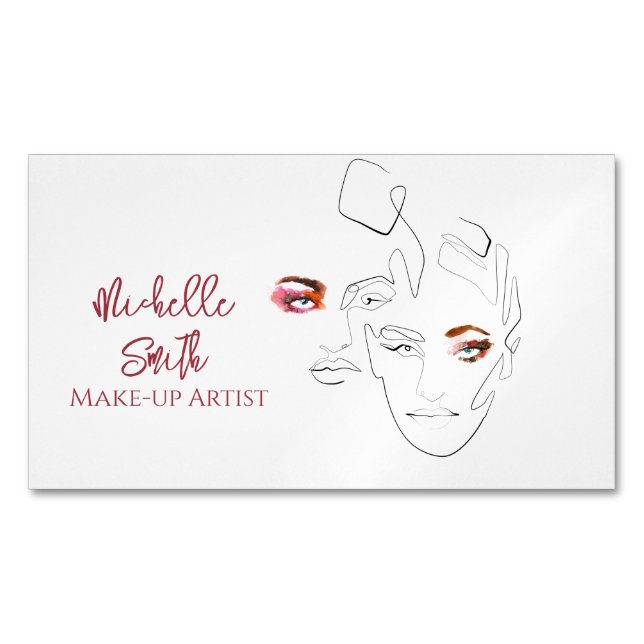 Line art Fashion make up, make up artist branding Magnetic Business Card (Front)