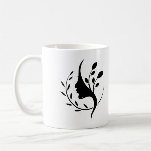 Line Art Female Profile Botanical Mug