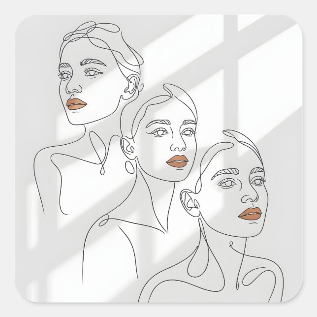 Line Art Female Trio Square Sticker (Front)
