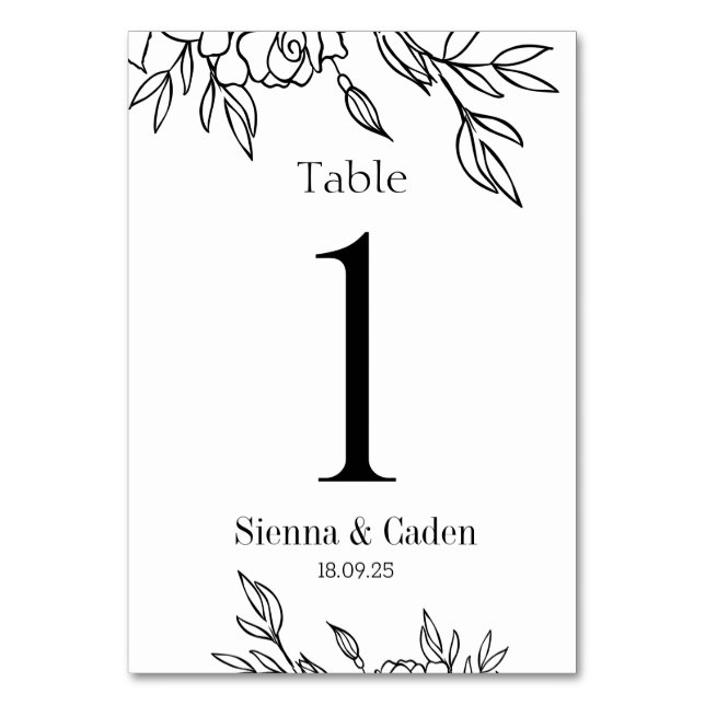 Line Art Floral Wedding Table Number (Front)