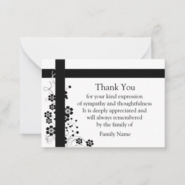 Line Art Flower After Funeral Thank You Cards (Front)