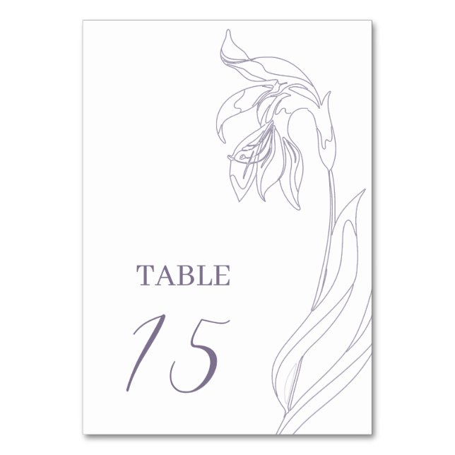 Line Art flower arch Lavender Table Number (Front)