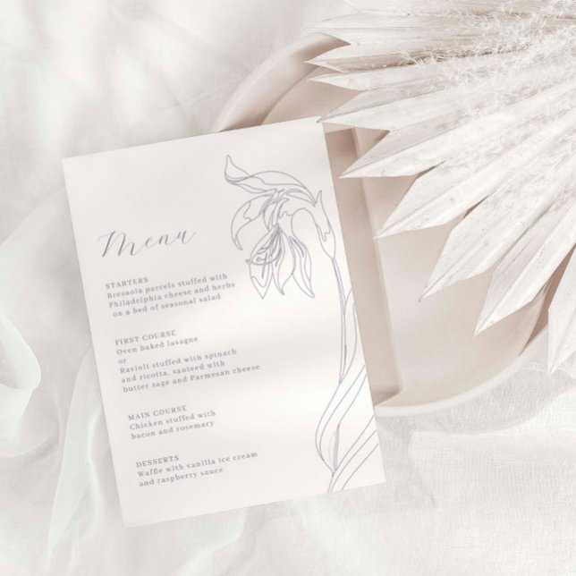 Line Art flower Lavender Menu Card (Creator Uploaded)
