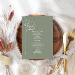 Line Art Flower Sage Green Wedding Menu<br><div class="desc">Red line art inspired "Menu" text at top with white custom text and sage green background with single line art flower at left.</div>