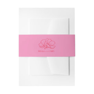 Line Art Flowers Pink + Red Wedding Invitation Belly Band